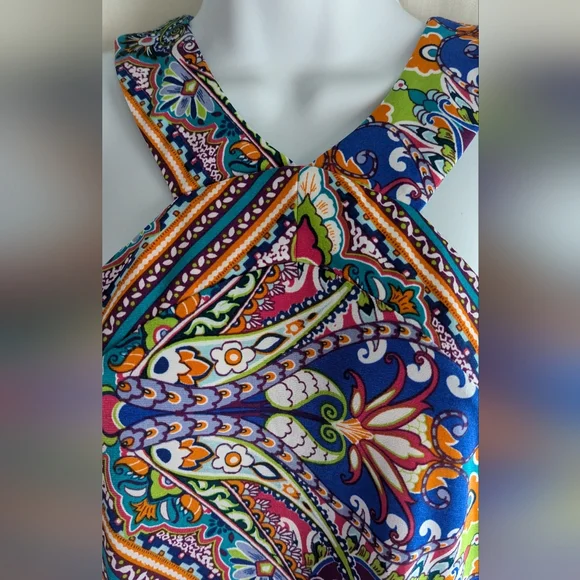 Festive Maxi Dress New Halter V-Neck Stretch ๐ M Vacay Beach Party Colorful - Picture 5 of 17